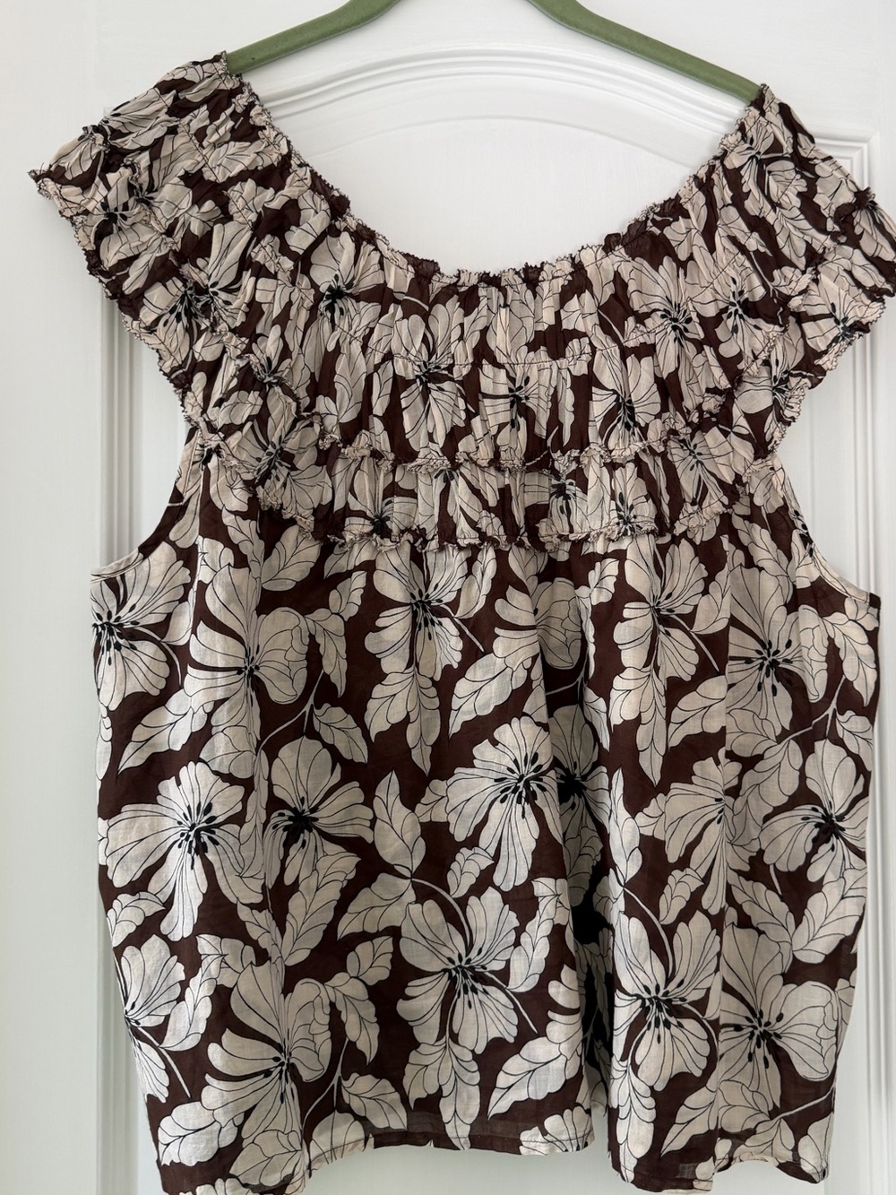 J.Crew Rosalie Floral Cotton Voile Off Shoulder Top XL Brown Ivory - Picture 3 of 6